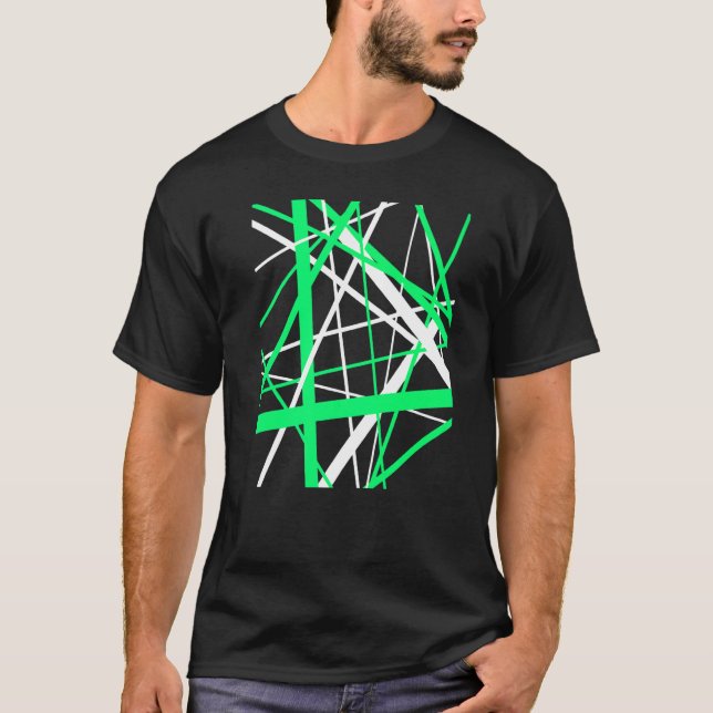 Camiseta Padrão de recortes geométricos verdes e brancos (Frente)