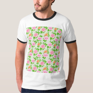 Camiseta Padrão de Rosas Cor-de-Rosa Floral