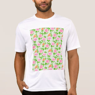 Camiseta Padrão de Rosas Cor-de-Rosa Floral