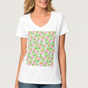 Camiseta Padrão de Rosas Cor-de-Rosa Floral