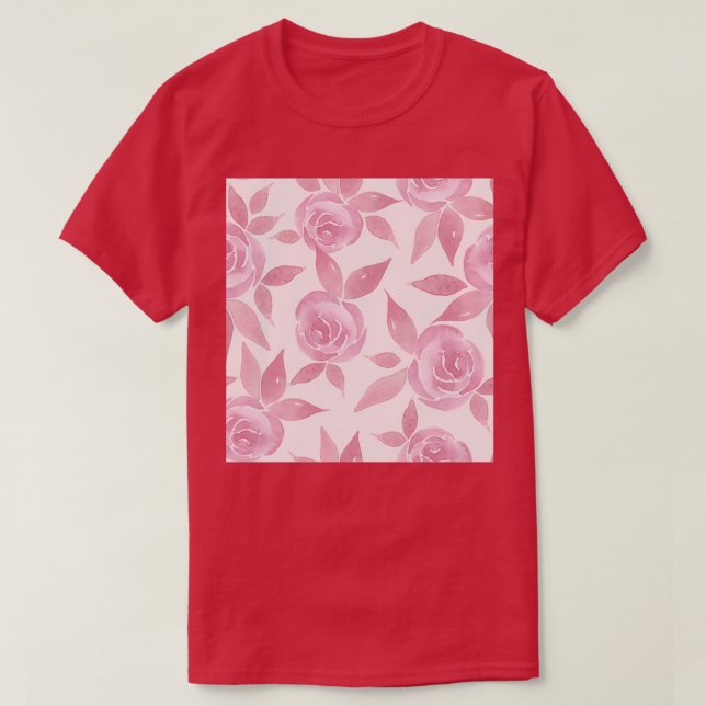 Camiseta Padrão de Rosas Victorianas Rosa (Frente do Design)