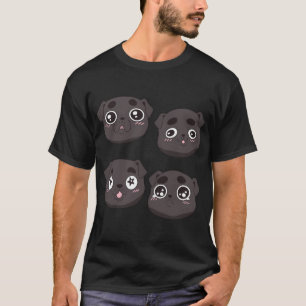 Camiseta Padrão de rosto de pug preto engraçado fofo