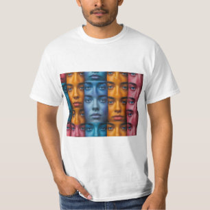 Camiseta Padrão de Rostos Coloridos
