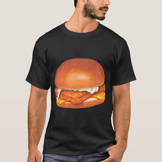 Camiseta Padrão de Sanduíche de Peixe - Amarelo (Frente)