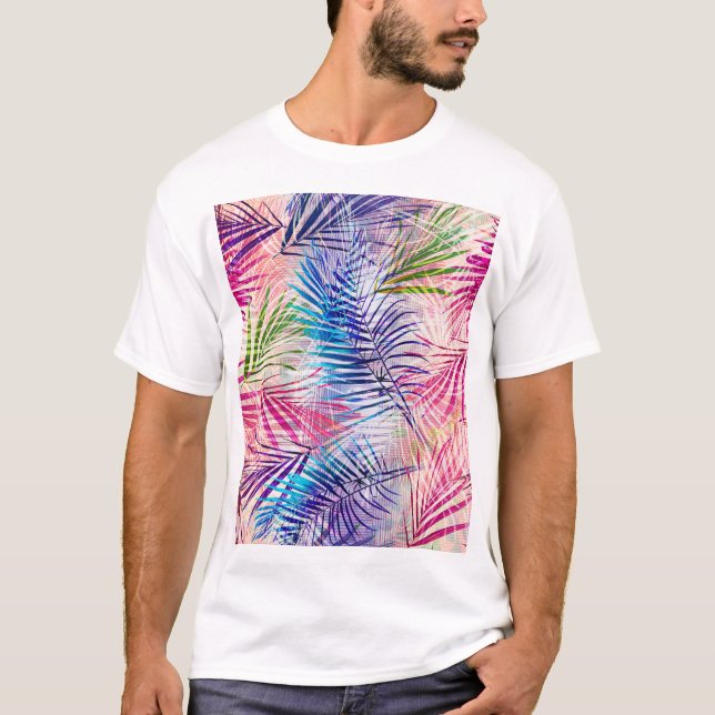 Camiseta Padrão de Sobreposição de Folhas de abstrato Water (Frente)