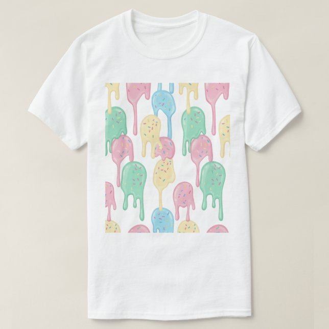 Camiseta Padrão de Sorvete Derretido e Confeitos (Frente do Design)