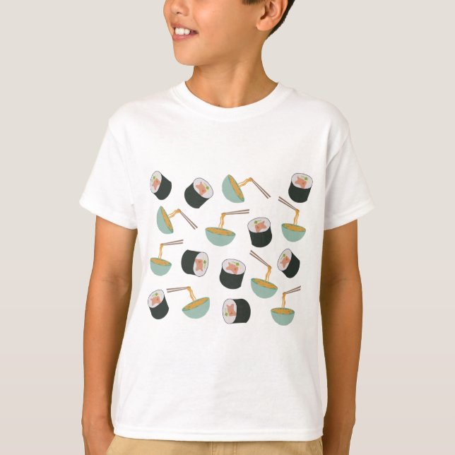 Camiseta Padrão de Sushi e Noodles (Frente)