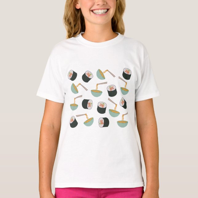 Camiseta Padrão de Sushi e Noodles (Frente)