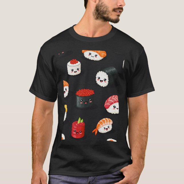 Camiseta Padrão de Sushi Kawaii (Frente)