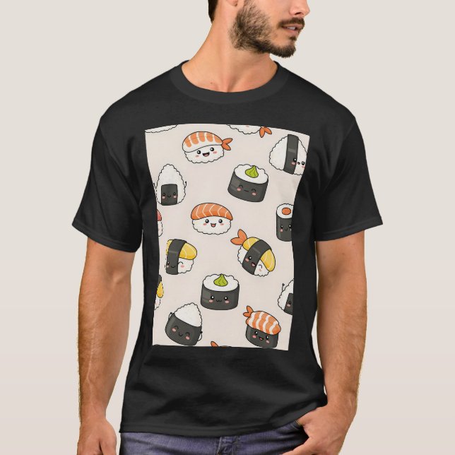 Camiseta Padrão de Sushi Kawaii (Frente)