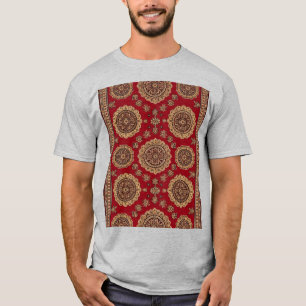 Camiseta Padrão de Tapete Vintage com Medalhões Vermelhos O