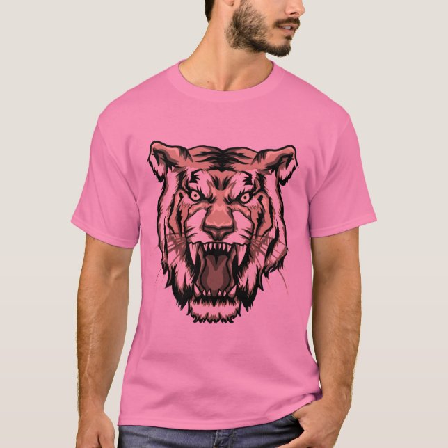 Camiseta Padrão de Tatuagem da Cabeça de Tigre em Raiva (Frente)