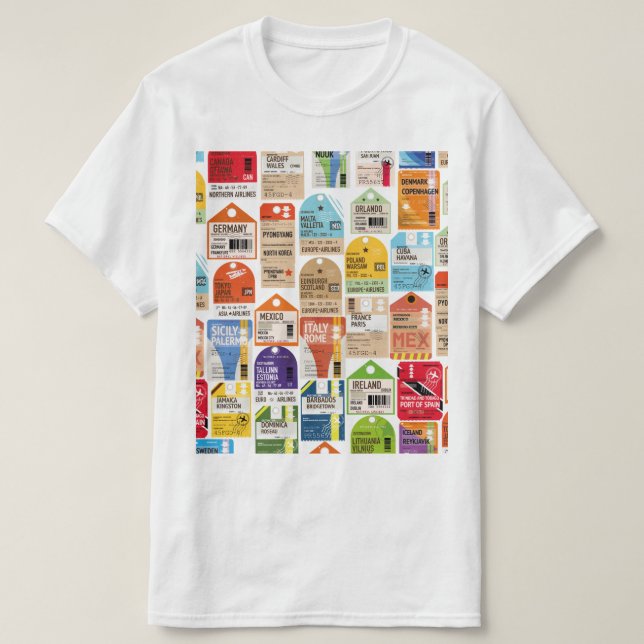Camiseta Padrão de tíquetes viagens vintage. (Frente do Design)