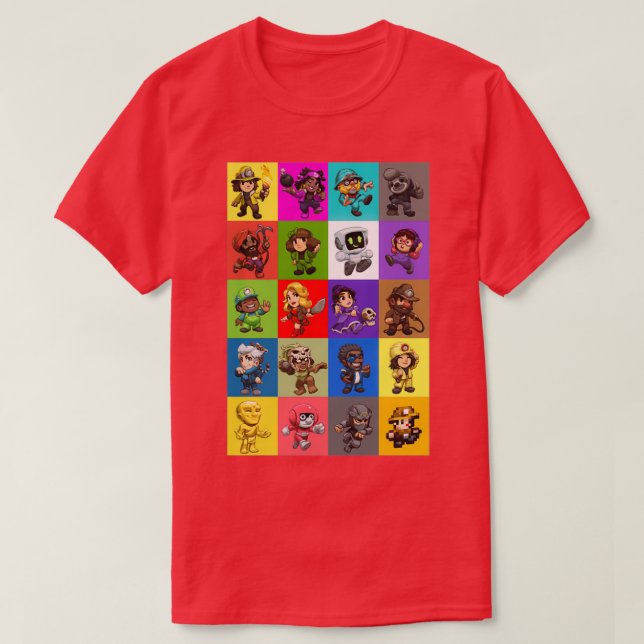 Camiseta Padrão de Todos os Caracteres do Spelunky 2 (Frente do Design)