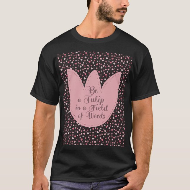 Camiseta Padrão de Tulipas Rosa Simples Doce - Todas as dir (Frente)