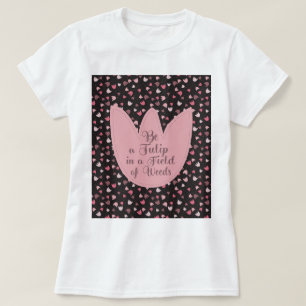 Camiseta Padrão de Tulipas Rosa Simples Doce - Todas as dir