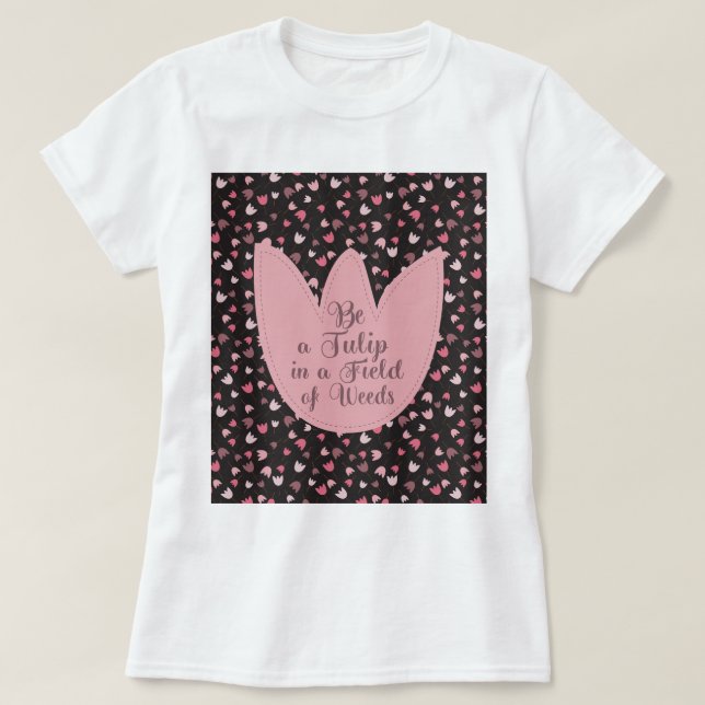Camiseta Padrão de Tulipas Rosa Simples Doce - Todas as dir (Frente do Design)
