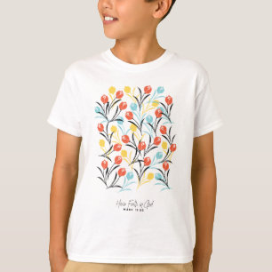 Camiseta Padrão de Tulipas Vibrante Design Floral em Branco