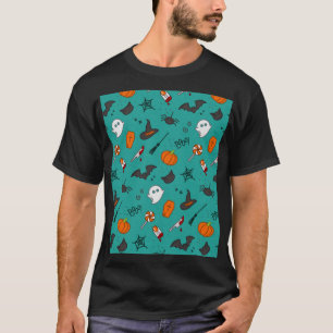 Camiseta Padrão de Turquesa de Halloween de estilo plano.