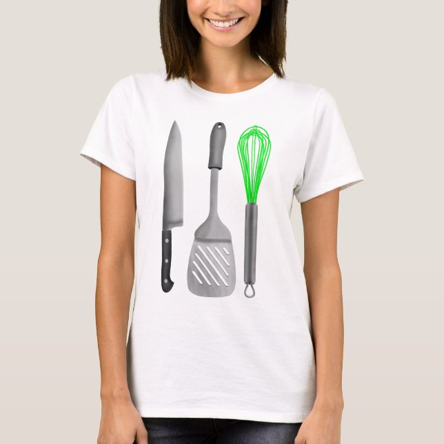 Camiseta padrão de untensílios de cozinha de foodie (Frente)