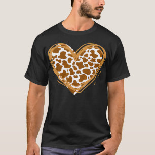 Camiseta Padrão de Vaca do Coração Castanho para Vaca