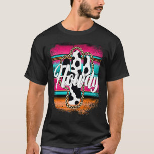 Camiseta Padrão de Vaca HOWDY Cactus Serape Cactus Lepard