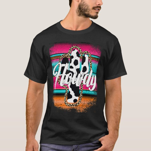 Camiseta Padrão de Vaca HOWDY Cactus Serape Cactus Lepard (Frente)