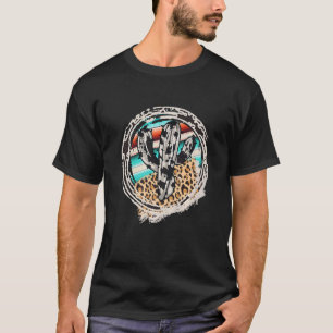 Camiseta Padrão de Vaca Leopardo Estampa de Serape de Cacto