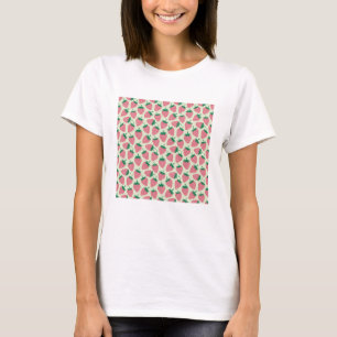 Camiseta Padrão de Verão de Morango Rosa