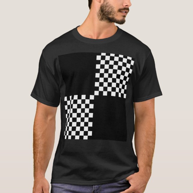 Camiseta Padrão de Verificação Branco Preto Quad Ska (Frente)