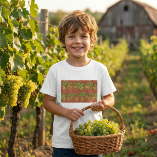 Camiseta Padrão de Videira de Uva Verde em Madeira Rústica