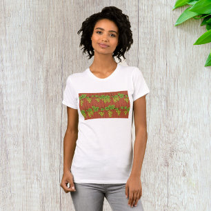 Camiseta Padrão de Videira de Uva Verde em Madeira Rústica
