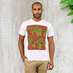 Camiseta Padrão de Videira de Uva Verde em Madeira Rústica
