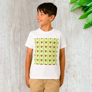 Camiseta Padrão de Videira Floral Vermelha em Verde Claro