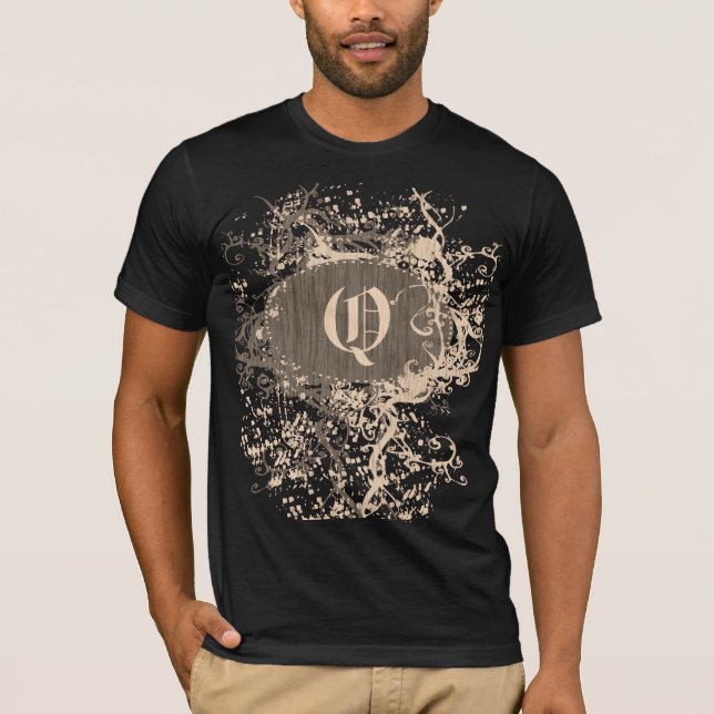 Camiseta Padrão de Vintage com Monograma - Letra Q (Frente)