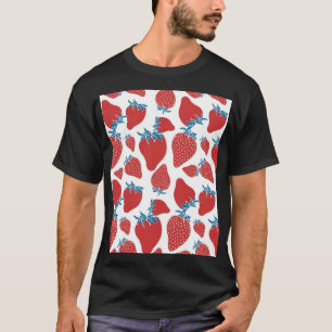 Camiseta Padrão de Vintagem de Morango Desenhado Mão