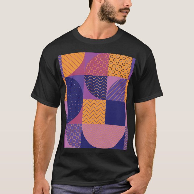 Camiseta Padrão de Vintagem Geométrica de abstrato Multicol (Frente)