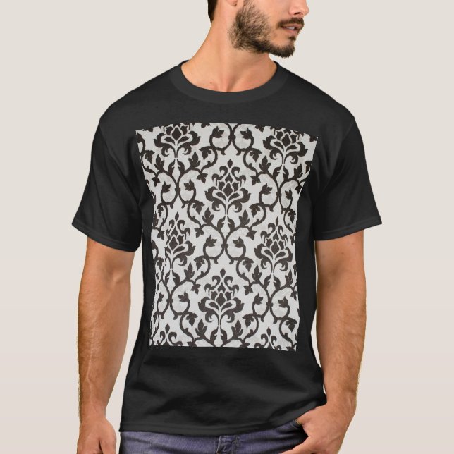 Camiseta Padrão de wallpaper damask preto (Frente)