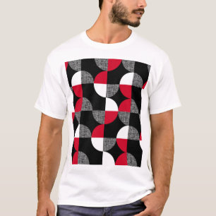 Camiseta Padrão de xadrez geométrico preto, vermelho e bran