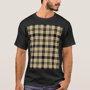 Camiseta Padrão de Xadrez Preta do bege Castanho