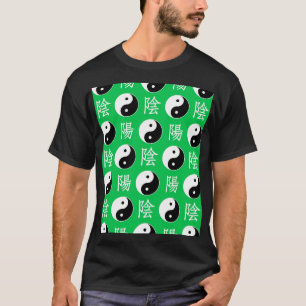 Camiseta Padrão de Yinyang Chinês de Fundo Verde
