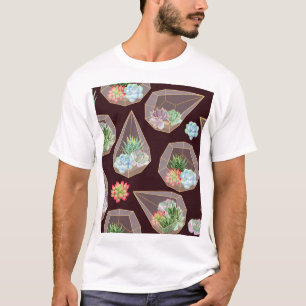 Camiseta Padrão Detalhado De Cactus Suculentos Sem Olhos