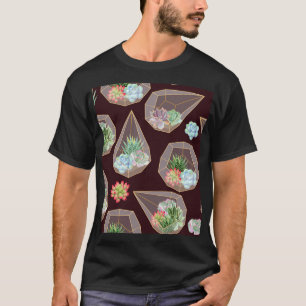 Camiseta Padrão Detalhado De Cactus Suculentos Sem Olhos