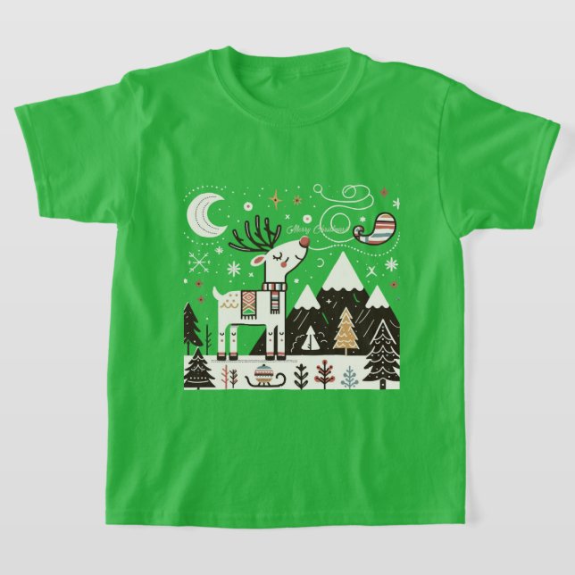 Camiseta Padrão Divertido de Rena Nórdica (Postura )