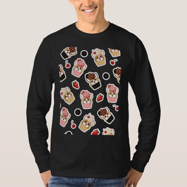 Camiseta Padrão do Cupcake de gelo Corgi (Frente)