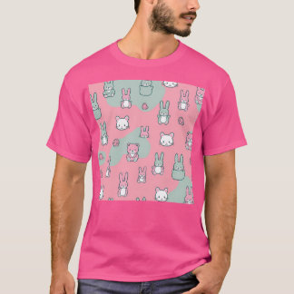 Camiseta Padrão dos Amigos da Floresta Kawaii - Urso Coelho