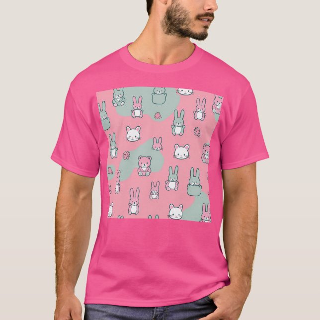 Camiseta Padrão dos Amigos da Floresta Kawaii - Urso Coelho (Frente)