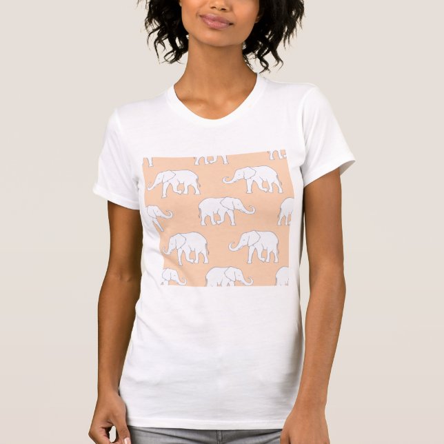 Camiseta Padrão Elegante de Elefante Branco em Pastel Suave (Frente)