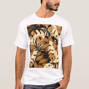 Camiseta Padrão Escuro das Folhas Tropicais Brilhantes