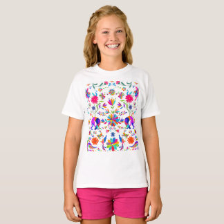 Camiseta Padrão estilo Otomi de Weims, Coelhos e Pássaros